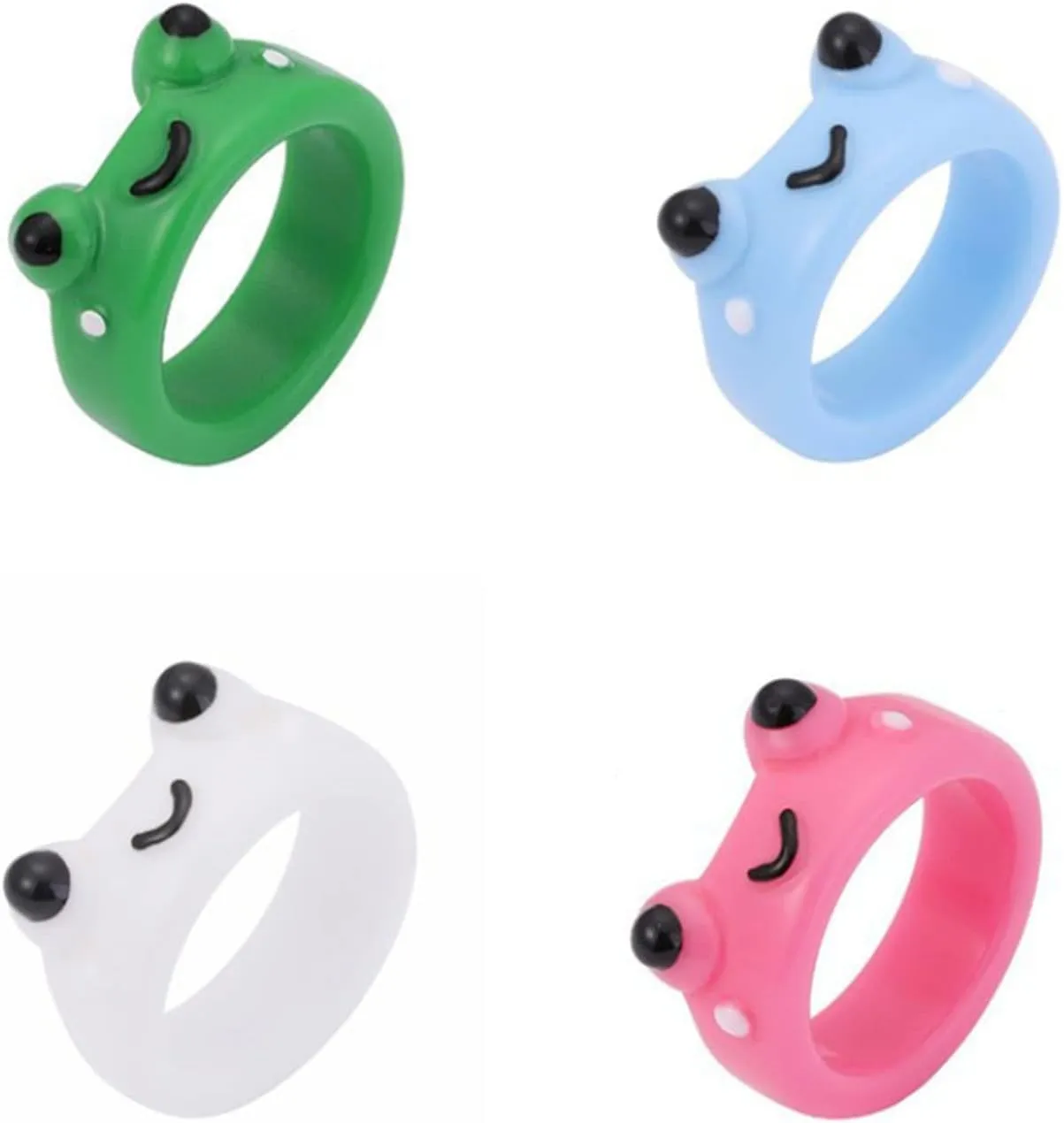 ? 4Pcs/set Fashion for Frog Acrylic Rings Cute Retro Animal Stacking Ring Resin Ri
