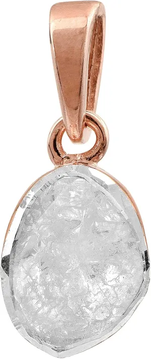0.60 CTW Natural Diamond Polki Solitaire Tiny Pendant 925 Sterling Silver 14K Rose Gold Plated Slice Diamond Jewelry