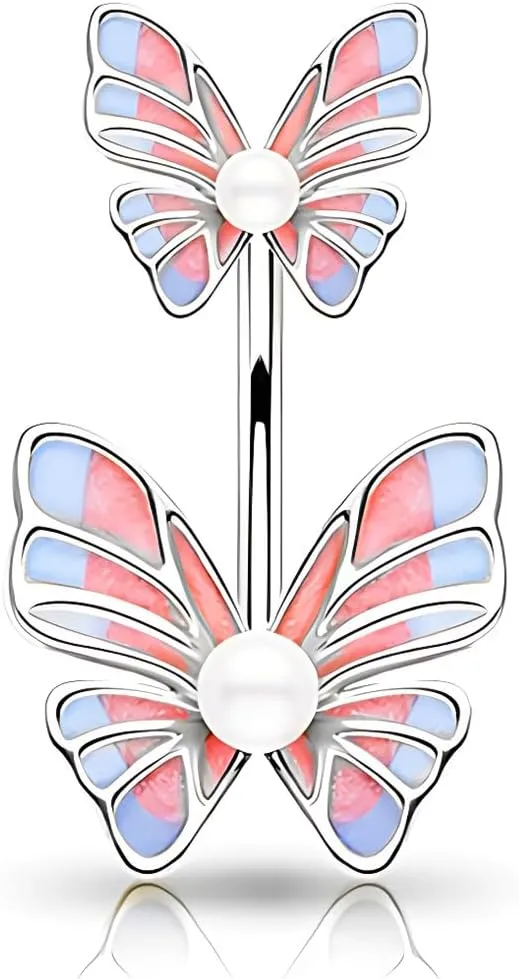1 Pcs Belly Button Rings for Women Diamond Belly Rings Stainless Surgical Steel Reverse Piercing Belly Ring Butterfly Designs Spring Summer Navel Piercing Jewelry
