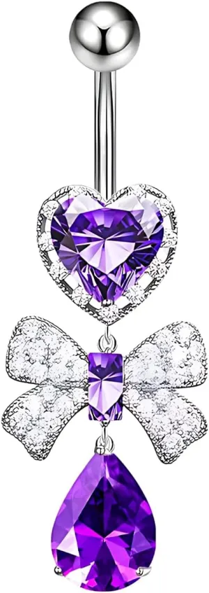 1 Pcs Bow Belly Button Ring 14G Surgical Steel Belly Ring Heart Rhinestone Designs Belly Piercing Jewelry,Curved Navel Rings Belly Rings for Women