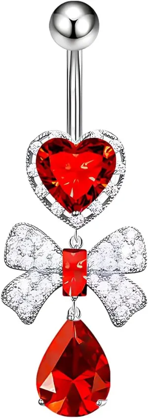 1 Pcs Bow Belly Button Ring 14G Surgical Steel Belly Ring Heart Rhinestone Designs Belly Piercing Jewelry,Curved Navel Rings Belly Rings for Women