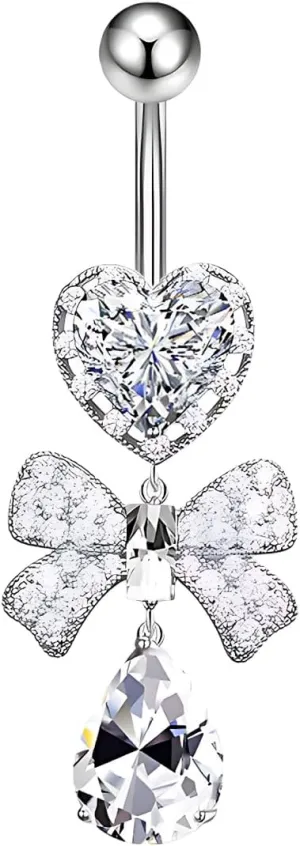 1 Pcs Bow Belly Button Ring 14G Surgical Steel Belly Ring Heart Rhinestone Designs Belly Piercing Jewelry,Curved Navel Rings Belly Rings for Women