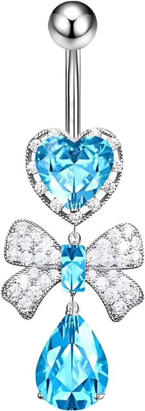 1 Pcs Bow Belly Button Ring 14G Surgical Steel Belly Ring Heart Rhinestone Designs Belly Piercing Jewelry,Curved Navel Rings Belly Rings for Women