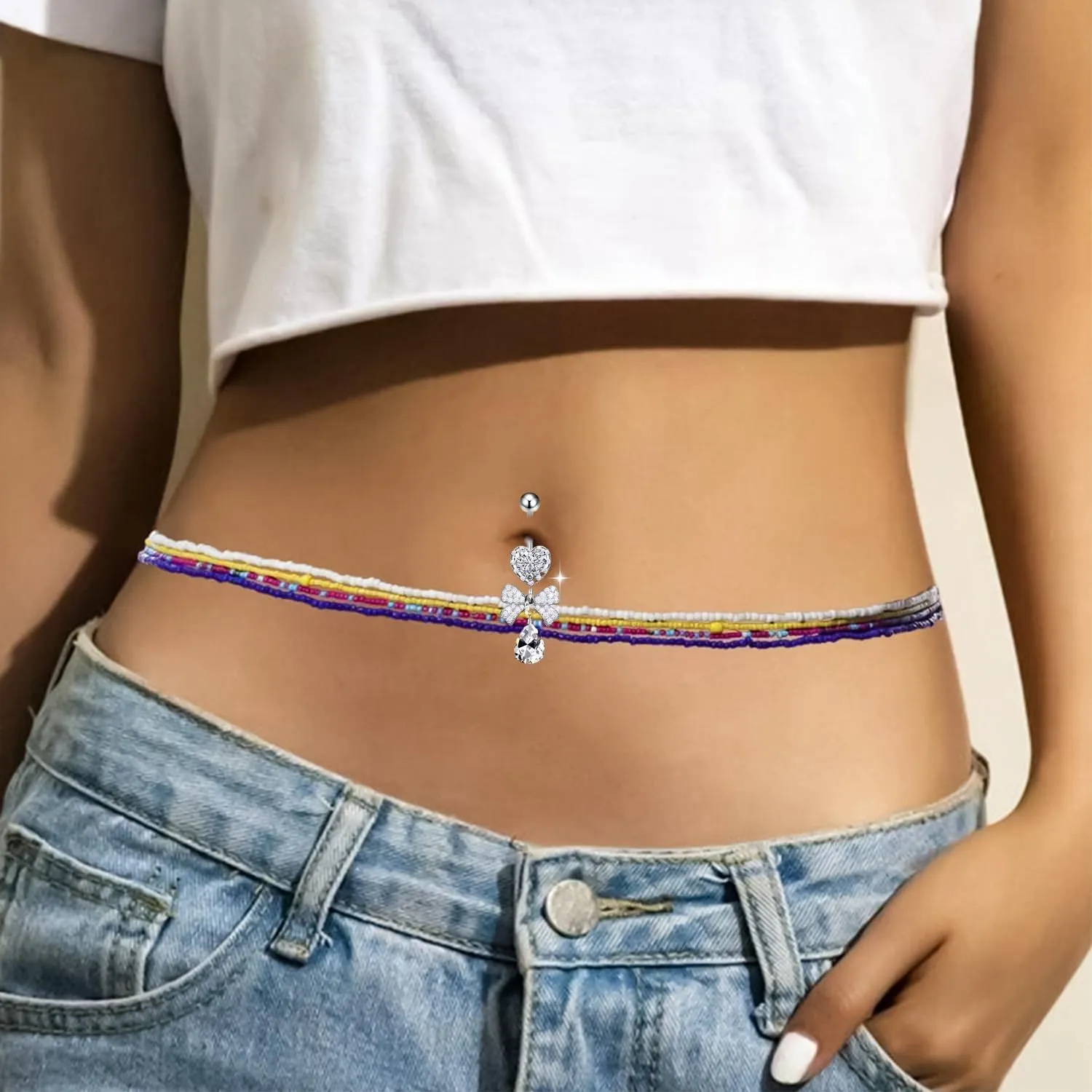 1 Pcs Bow Belly Button Ring 14G Surgical Steel Belly Ring Heart Rhinestone Designs Belly Piercing Jewelry,Curved Navel Rings Belly Rings for Women