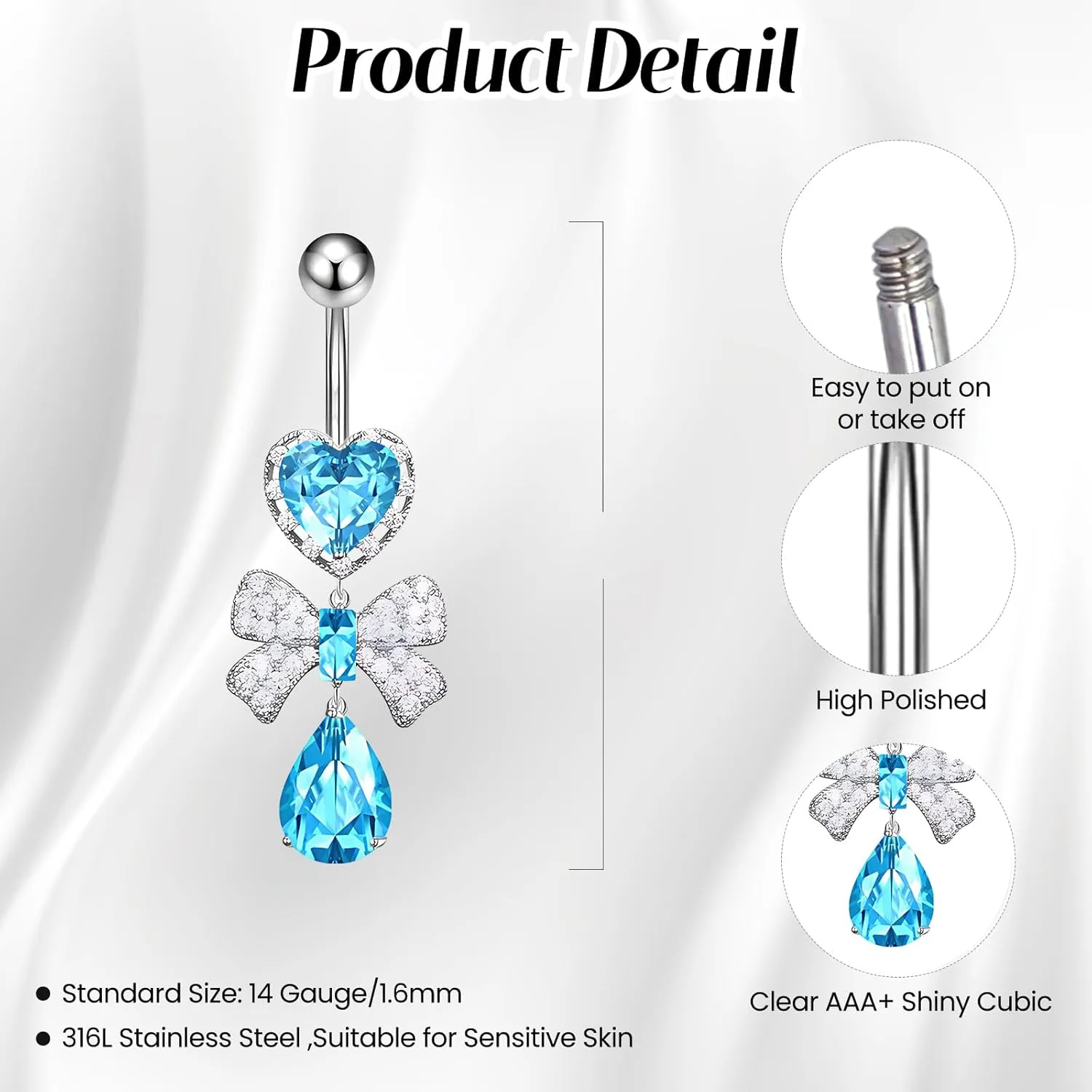 1 Pcs Bow Belly Button Ring 14G Surgical Steel Belly Ring Heart Rhinestone Designs Belly Piercing Jewelry,Curved Navel Rings Belly Rings for Women