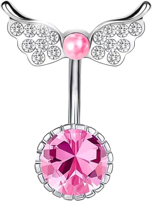 1 Pcs Pink Diamond Belly Rings Belly Button Ring 14G Stainless Surgical Steel Reverse Belly Button Piercing Belly Rings Navel Piercing Jewelry for Women