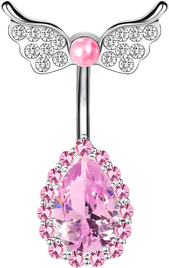 1 Pcs Pink Diamond Belly Rings Belly Button Ring 14G Stainless Surgical Steel Reverse Belly Button Piercing Belly Rings Navel Piercing Jewelry for Women