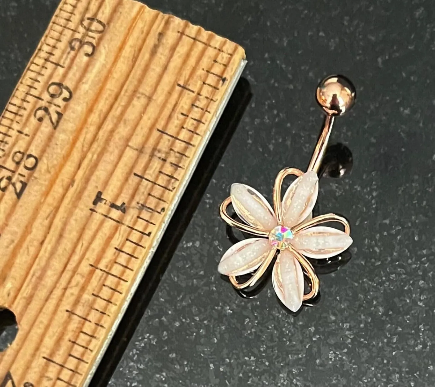 1 Piece Brilliant CZ Gem Center Wire Flower Belly Button Ring - Pierced Navel Gold Plated Naval - Body Jewelry