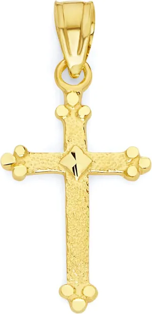 10k Real Solid Gold Cross Pendant with Diamond Cut Finish, Dainty Religious Jewelry Jesus Piece Charm Gifts for Baptism or Christening
