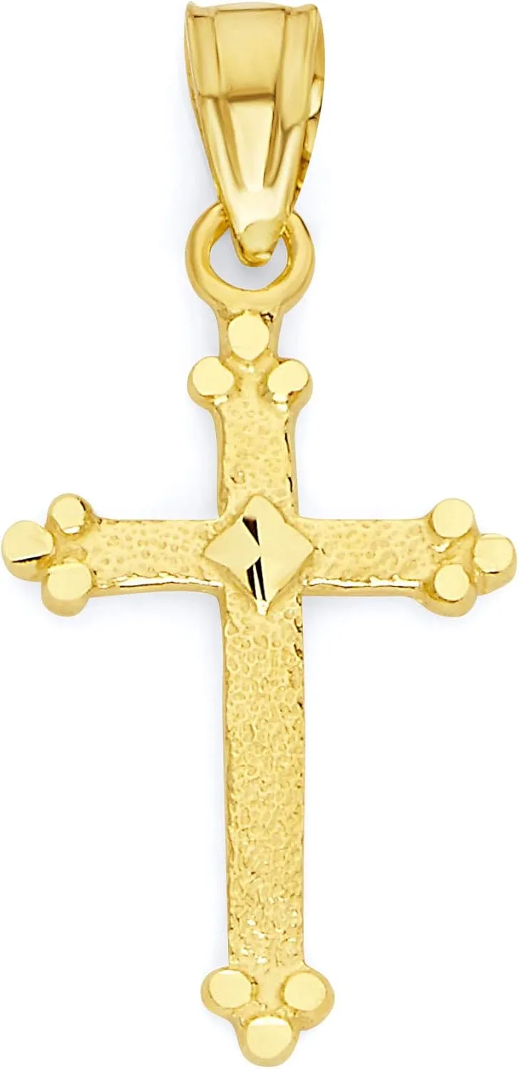 10k Real Solid Gold Cross Pendant with Diamond Cut Finish, Dainty Religious Jewelry Jesus Piece Charm Gifts for Baptism or Christening
