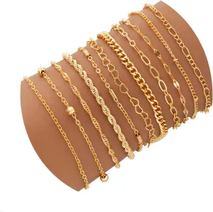 11PCS Dainty Gold Bracelets for Women,Chain Bracelets Set for Womens Trendy,Fashion Gold Bracelets Hand Link,Adjustable Layered Bracelet Set Hypoallergen Women Jewelry