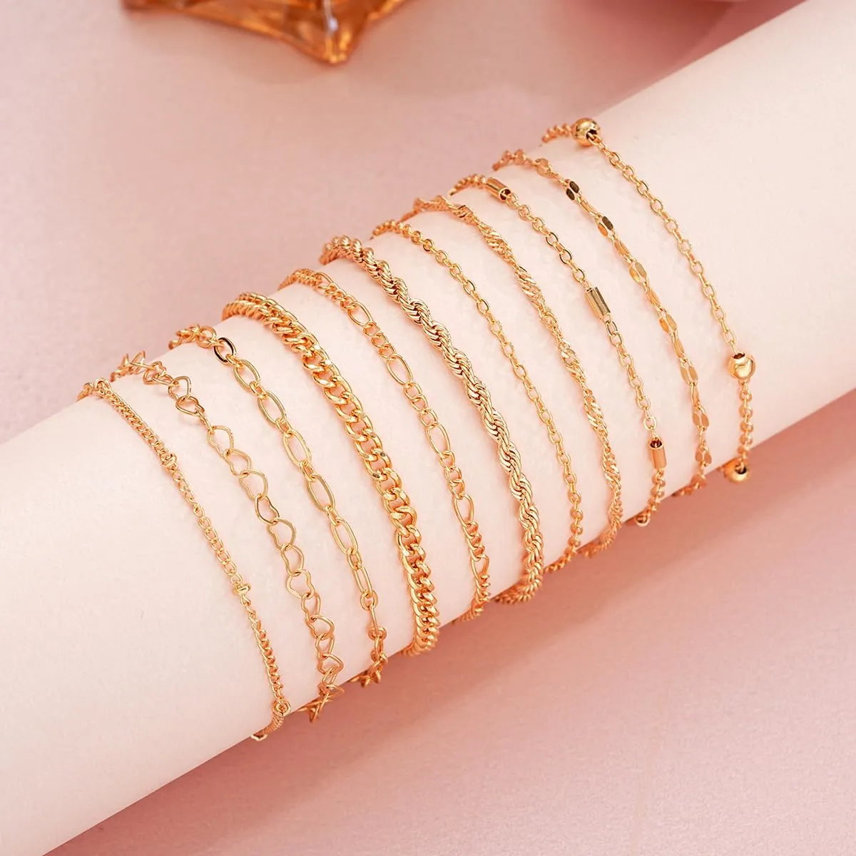 11PCS Dainty Gold Bracelets for Women,Chain Bracelets Set for Womens Trendy,Fashion Gold Bracelets Hand Link,Adjustable Layered Bracelet Set Hypoallergen Women Jewelry