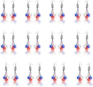 12 Pairs 4th of July Light Up Earrings,LED Earrings,Flashing 3 Stars Dangle-Earrings Glow In The Dark Festival Outfits for Women, 4th of July Party Favors, Memorial Day,Independence Day