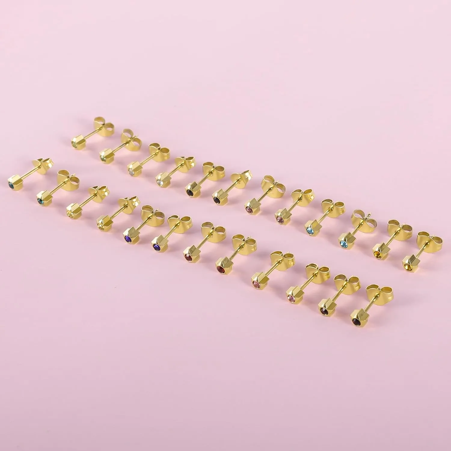 12 Pairs Ear Piercing Stud Earrings, Surgical Stainless Steel Multicolor Cubic Zirconia Birthstone Stud Earrings for Ear Piercing Guns