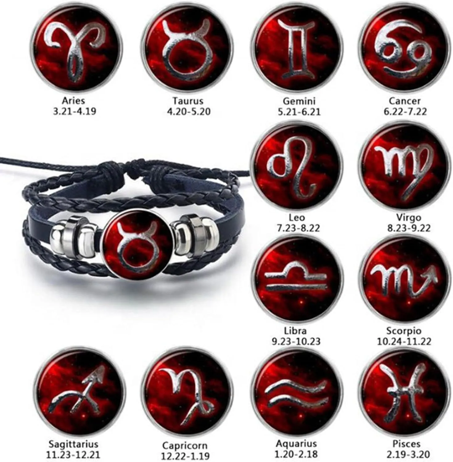12 Zodiac Leather Adjustable Bracelets Spirit Constellation Zodiac Bracelets Guardian Bracelet Gifts for Constellation Lovers
