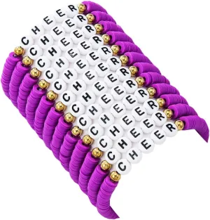 12PCS CHEER Stackable Friendship Bracelets Colorful Polymer Clay Multilayer Stretch Bracelets Cheer Bracelet
