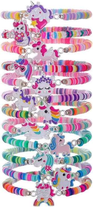 12pcs Friendship Animal Charms Bracelets Cute Dog Cat Unicorn Butterfly Heishi Bracelets Stack Vinyl Clay Disc Bead Stretch Summer Beach Bracelets For Women Girls