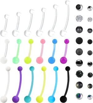14G Pregnant Belly Ring with Replacement Balls for Women Acrylic Flexible Bioplast Sport Maternity Belly Button Ring Retainer Balls for Replacement 16-38mm
