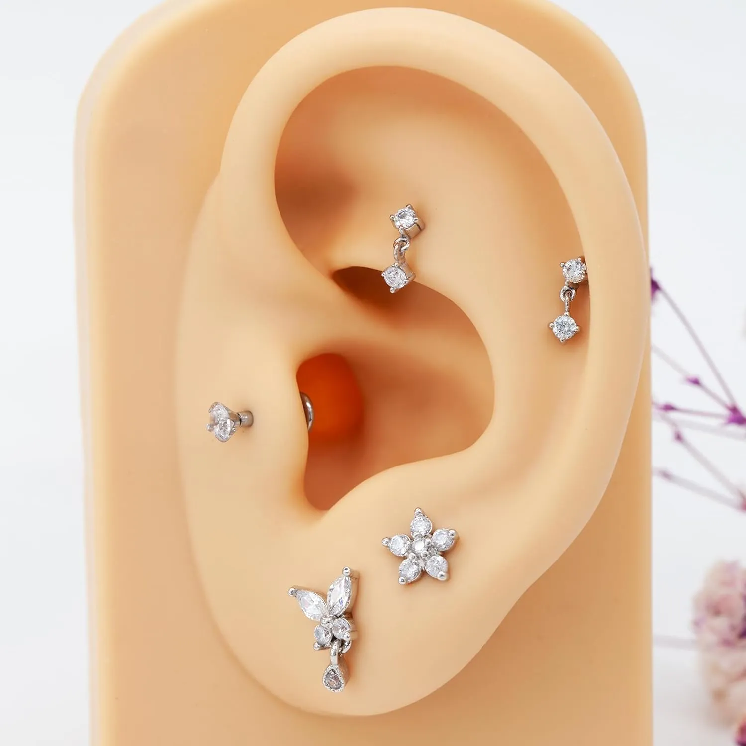 14K Gold Cartilage Earring Stud - Helix 16G Flat Back Top Push in Tragus Rook Piercing Jewelry - Threadless Labret Gold Medusa for Women Men