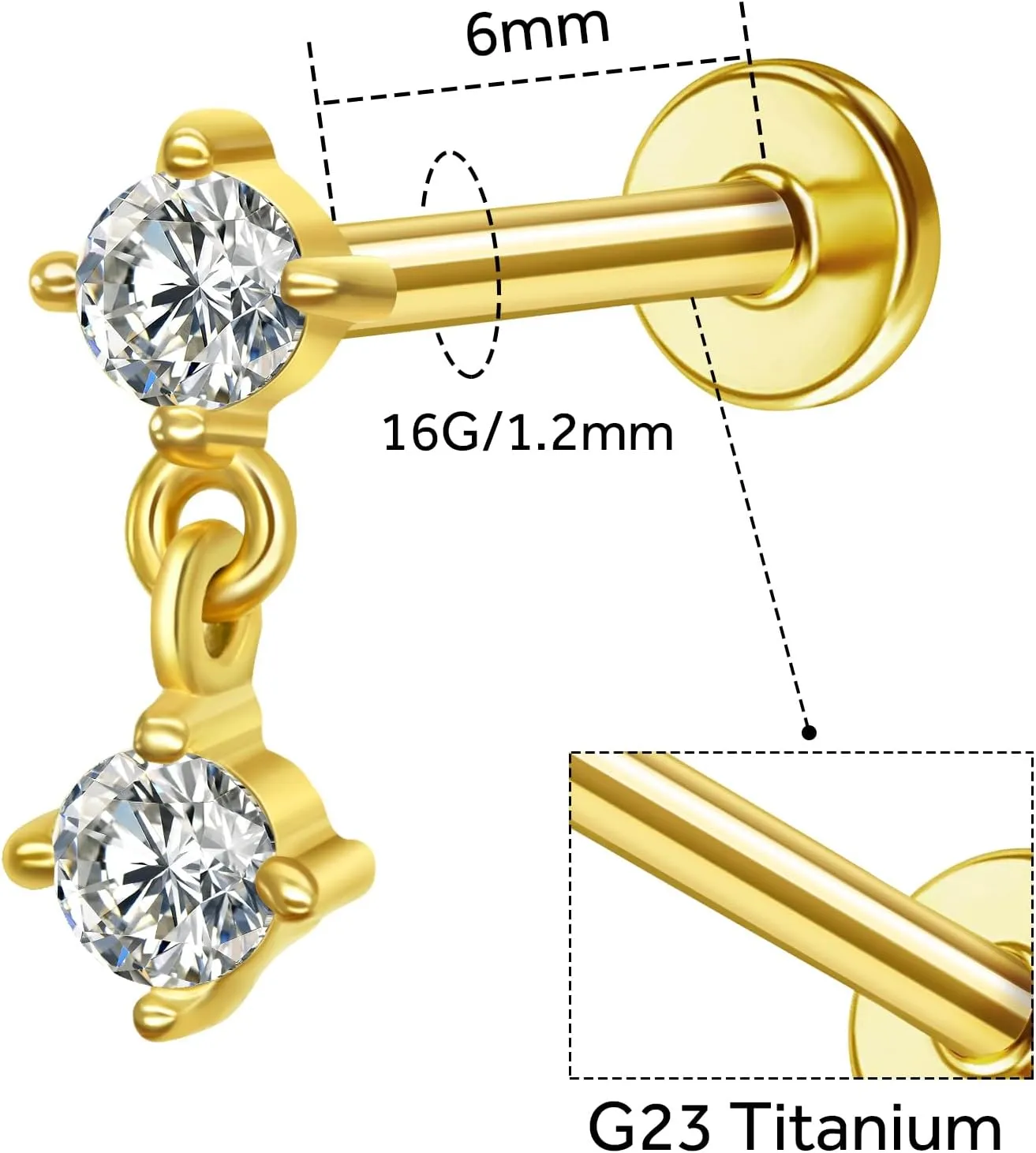 14K Gold Cartilage Earring Stud - Helix 16G Flat Back Top Push in Tragus Rook Piercing Jewelry - Threadless Labret Gold Medusa for Women Men