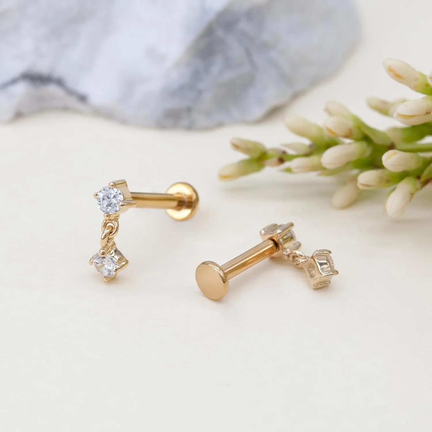 14K Gold Cartilage Earring Stud - Helix 16G Flat Back Top Push in Tragus Rook Piercing Jewelry - Threadless Labret Gold Medusa for Women Men