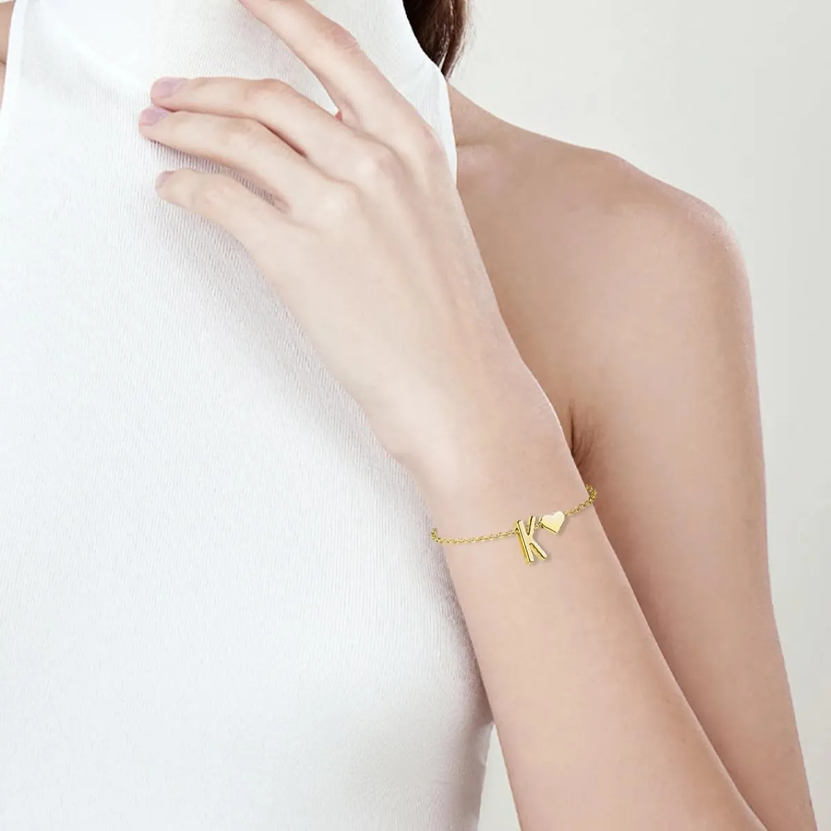 14K Gold Dainty Initial Bracelets for Women Gold Plated Letter Chain Link Anklet Bracelets Personalized Trendy Cute Simple Adjustable Stackable Name Charm Bracelets Jewelry Gifts