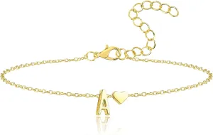 14K Gold Dainty Initial Bracelets for Women Gold Plated Letter Chain Link Anklet Bracelets Personalized Trendy Cute Simple Adjustable Stackable Name Charm Bracelets Jewelry Gifts