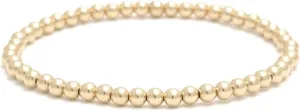 14k Gold Filled Beaded Ball Bracelet, 4mm, Dainty Layering Jewelry, Stacking Stretch Bracelets (7.5)
