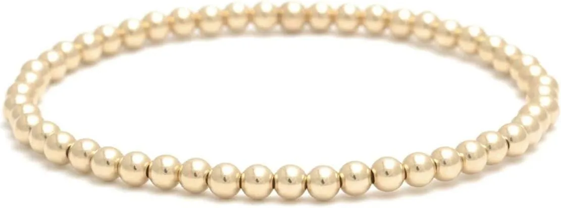14k Gold Filled Beaded Ball Bracelet, 4mm, Dainty Layering Jewelry, Stacking Stretch Bracelets (7.5)