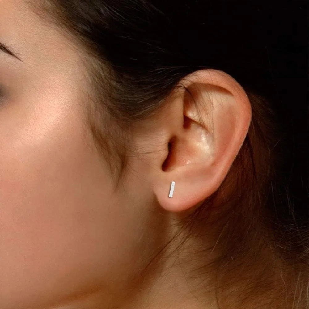 14K Gold Plated 925 Sterling Silver Post Dainty Mini Bar Stud Earrings for womens