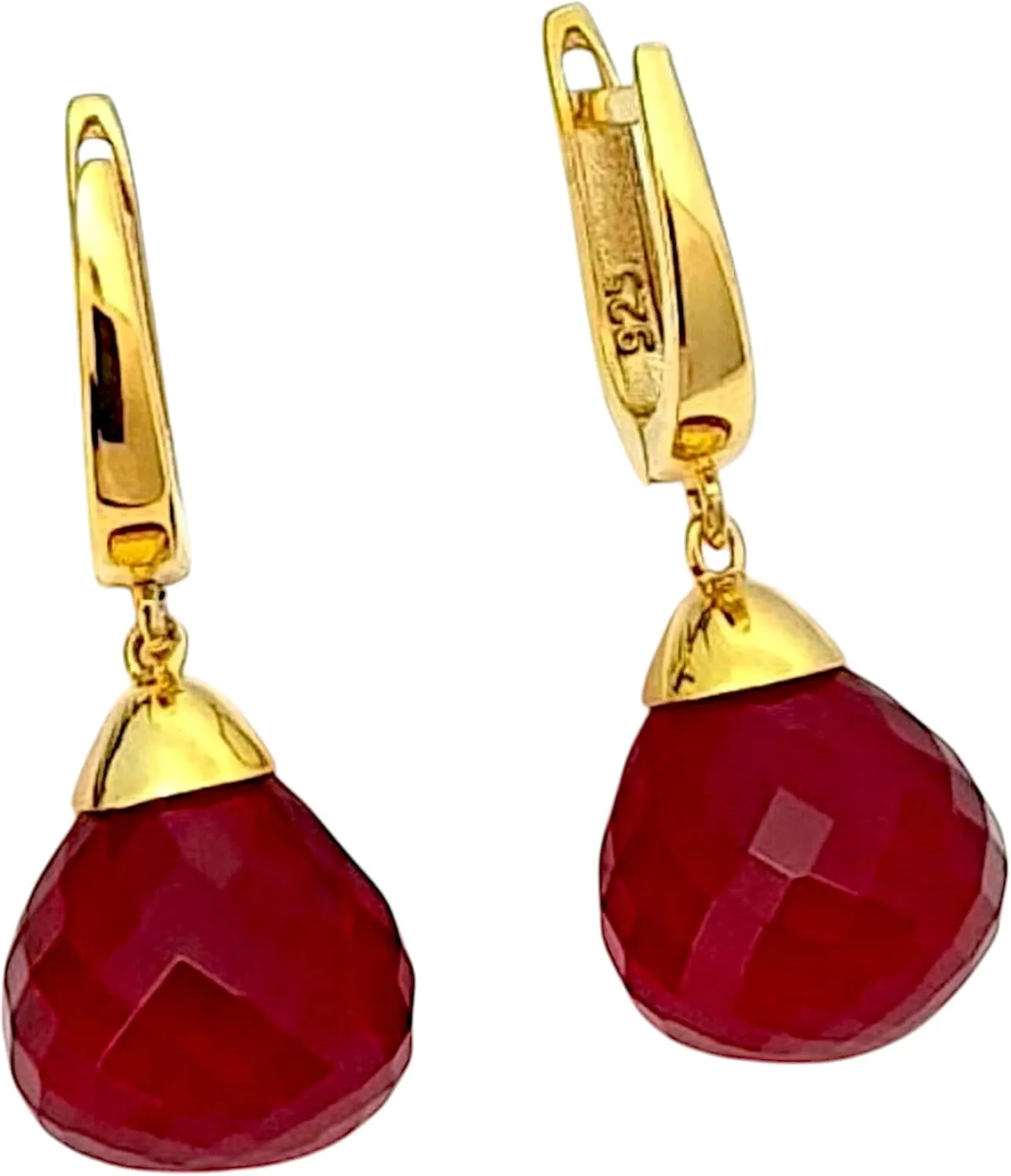 14K Gold Plated Dainty Coral Drop Earrings Small Hoop Coral Clip ON Earring for Women Elegant Wedding Bridal Red Stone Teardrop Dangle Earrings in 925 Silver
