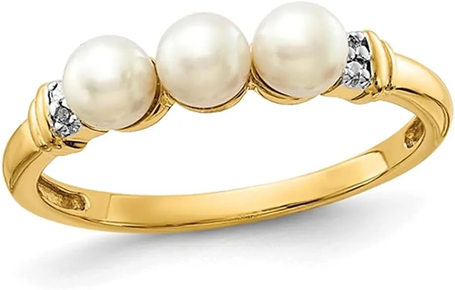 14K Yellow Gold Freshwater Cultured Pearl Ring with Accent Diamonds