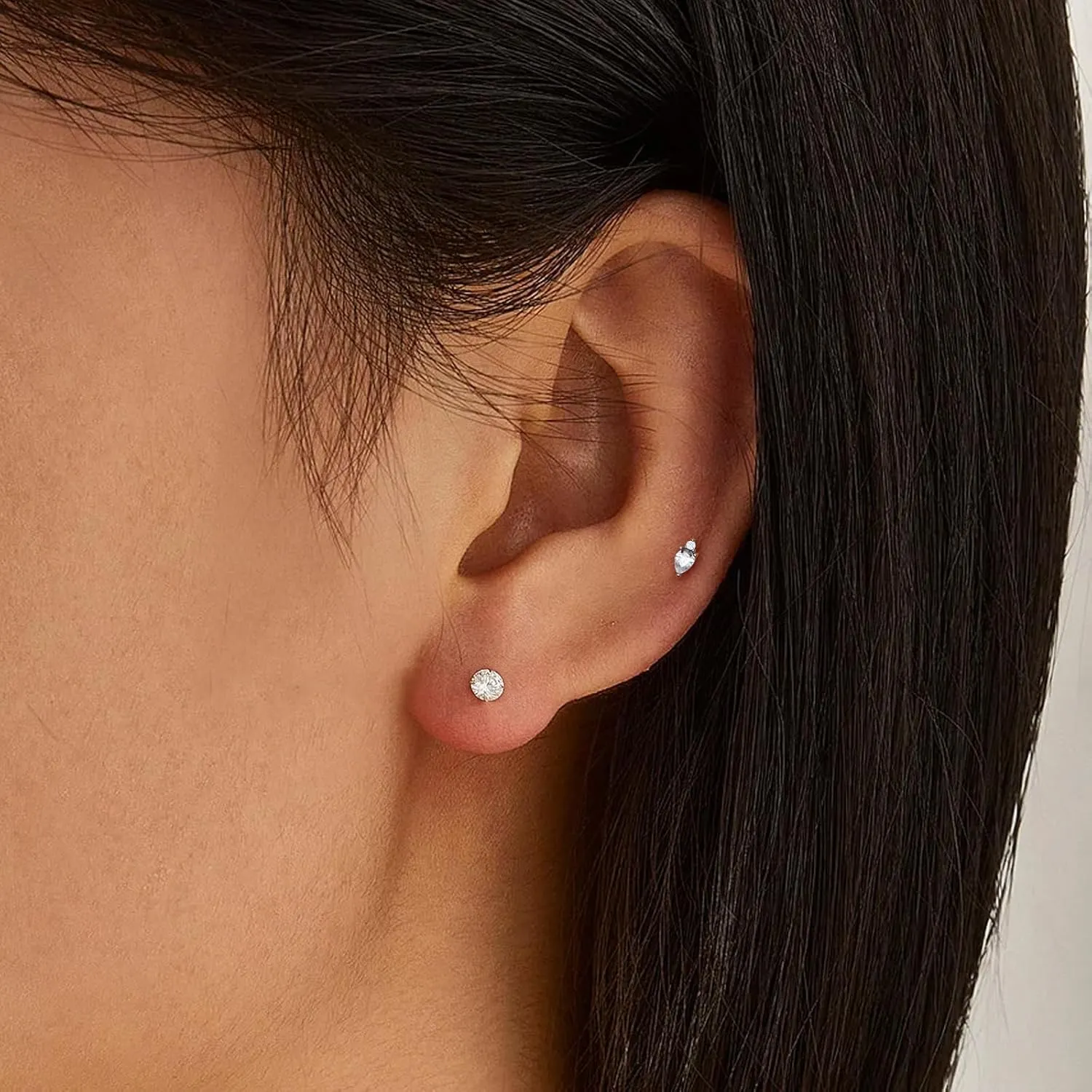 14K Yellow/White Gold Cartilage Earring Stud 1 Pcs, 6mm 8mm 16G Threadless Flat Back Earrings, Push in Tragus Earrings Threadless Labret Stud