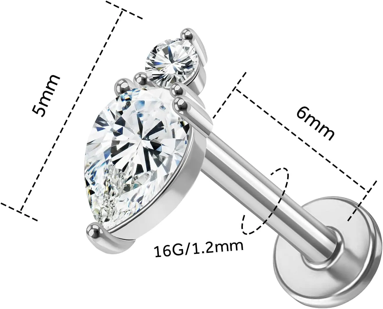 14K Yellow/White Gold Cartilage Earring Stud 1 Pcs, 6mm 8mm 16G Threadless Flat Back Earrings, Push in Tragus Earrings Threadless Labret Stud