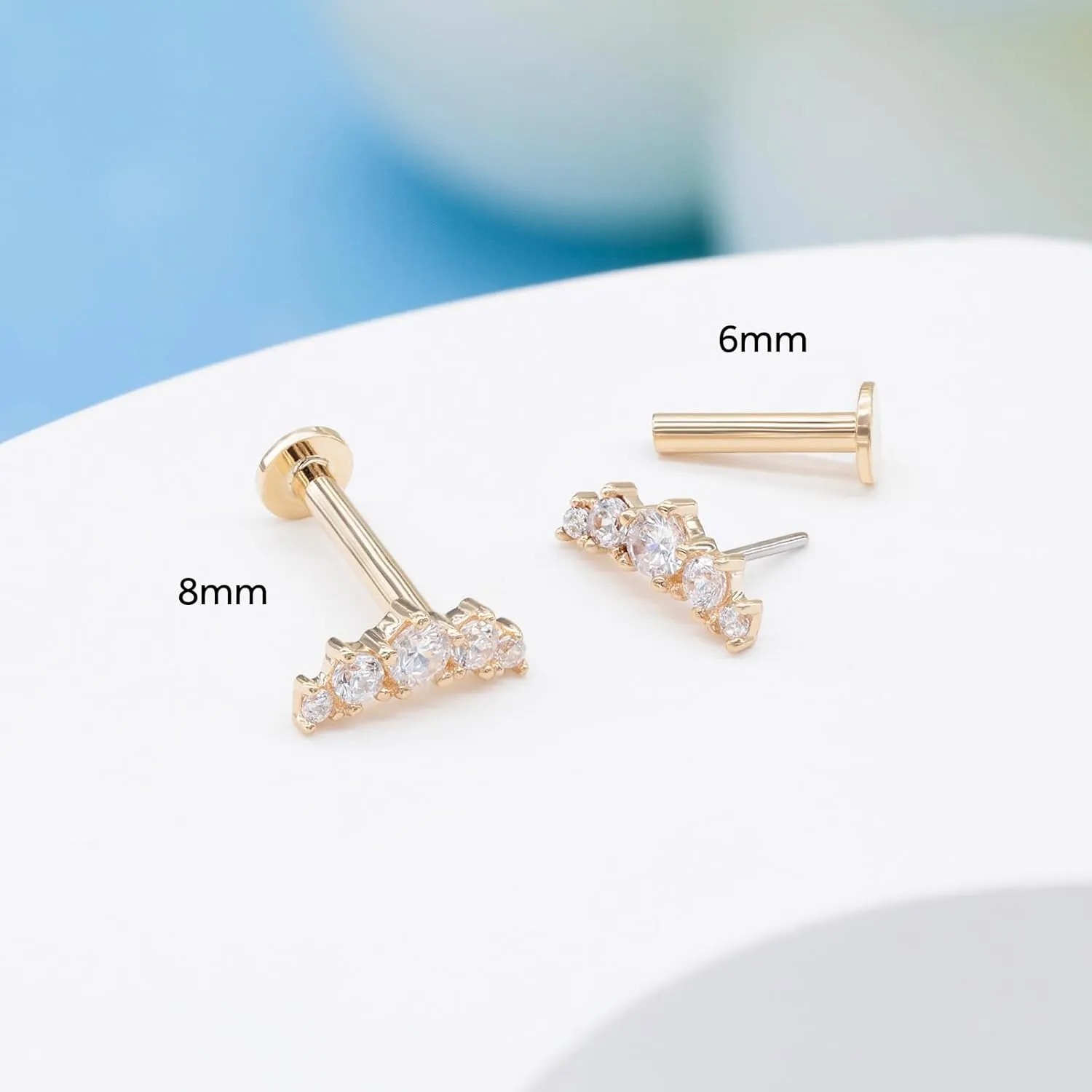 14K Yellow/White Gold Flat Back Stud Earring 1 Pcs, 16G Threadless Cartilage Earrings Top Push in Tragus Helix Conch Earrings Labret Piercing Jewelry