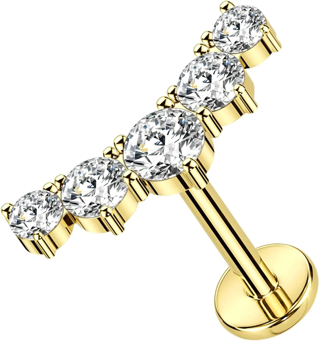 14K Yellow/White Gold Flat Back Stud Earring 1 Pcs, 16G Threadless Cartilage Earrings Top Push in Tragus Helix Conch Earrings Labret Piercing Jewelry