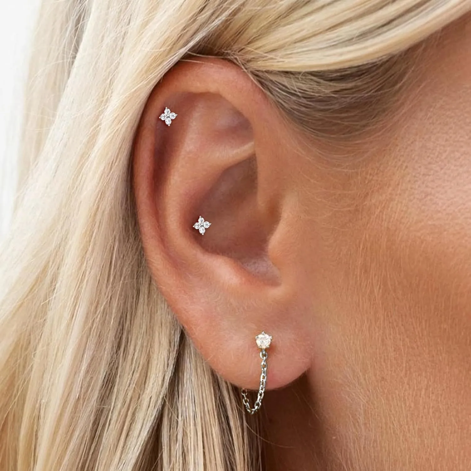 14K Yellow/White/Rose Gold Cartilage Earring Top Push in 1 Pcs Threadless Flower Flat Back Stud Nose Stud Lip Ring 16G Helix Tragus Piercing Jewelry for Women 6mm 8mm