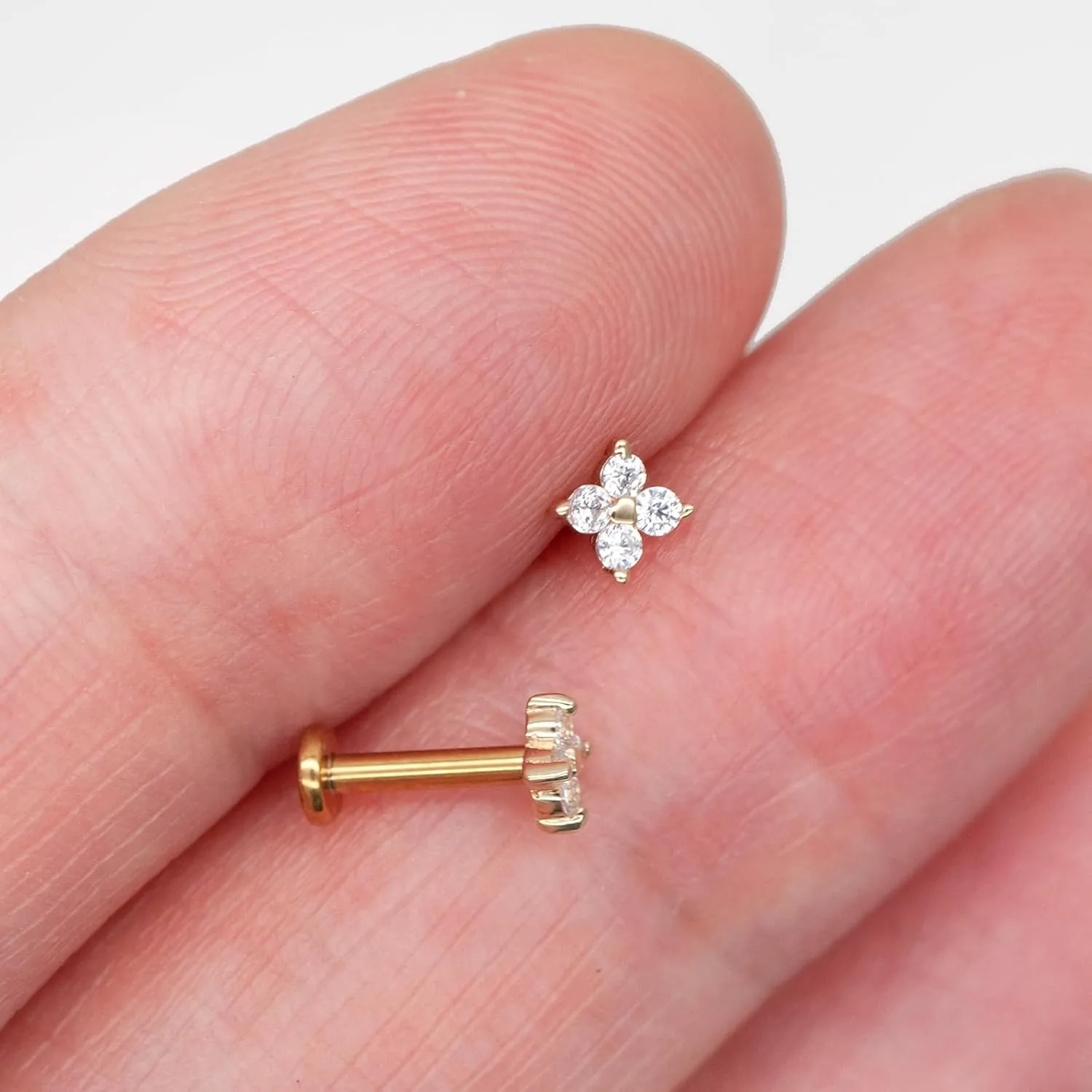 14K Yellow/White/Rose Gold Cartilage Earring Top Push in 1 Pcs Threadless Flower Flat Back Stud Nose Stud Lip Ring 16G Helix Tragus Piercing Jewelry for Women 6mm 8mm