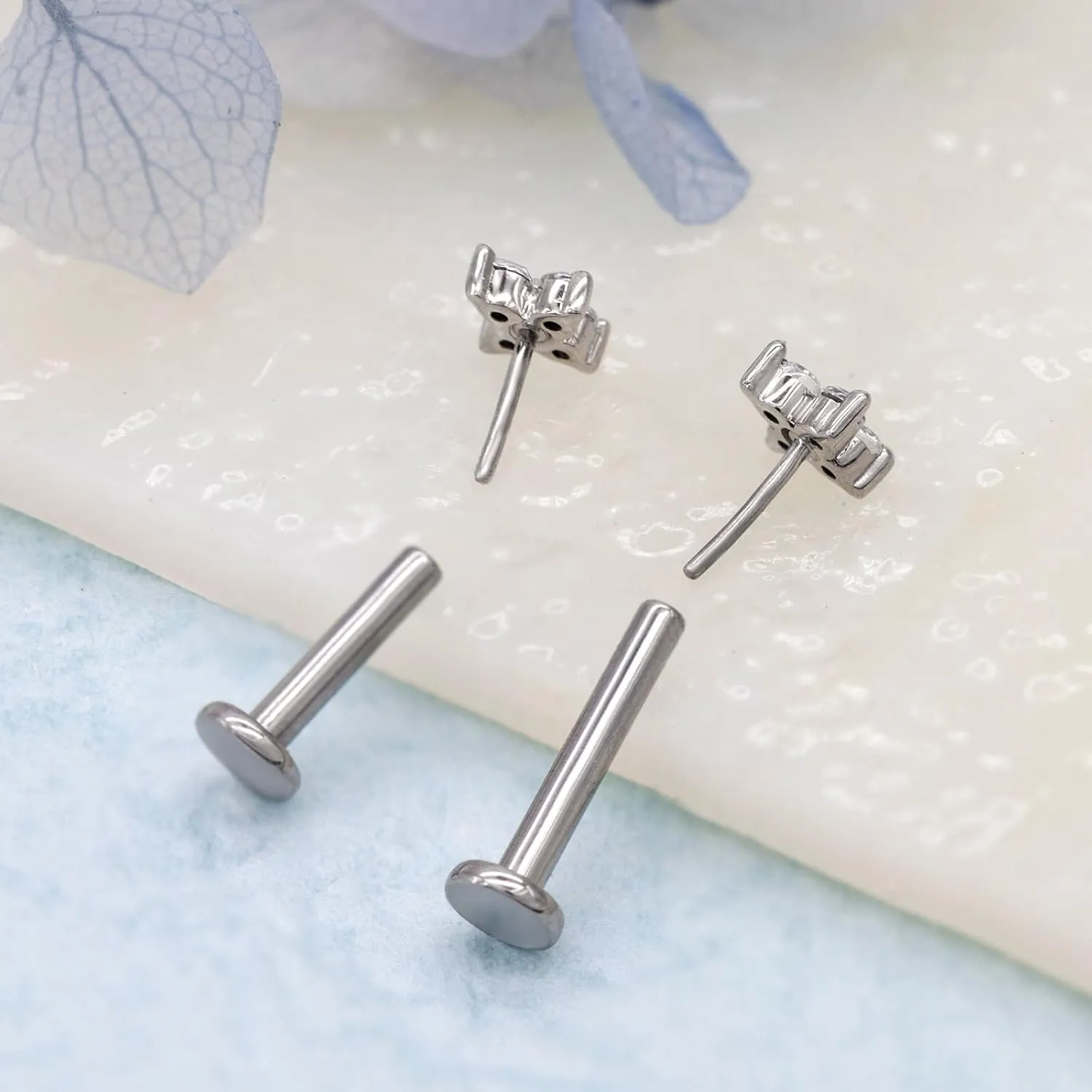 14K Yellow/White/Rose Gold Cartilage Earring Top Push in 1 Pcs Threadless Flower Flat Back Stud Nose Stud Lip Ring 16G Helix Tragus Piercing Jewelry for Women 6mm 8mm