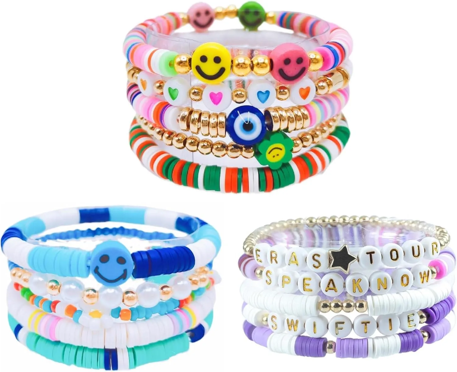 15PCS Preppy Jewelry Bracelets for Women Girls Bracelet Set Stackable Colorfu Beaded Polymer Clay Friendship Bracelets Summer Beach Bohemian Layered Bracelet Jewelry for Women Girls Teens