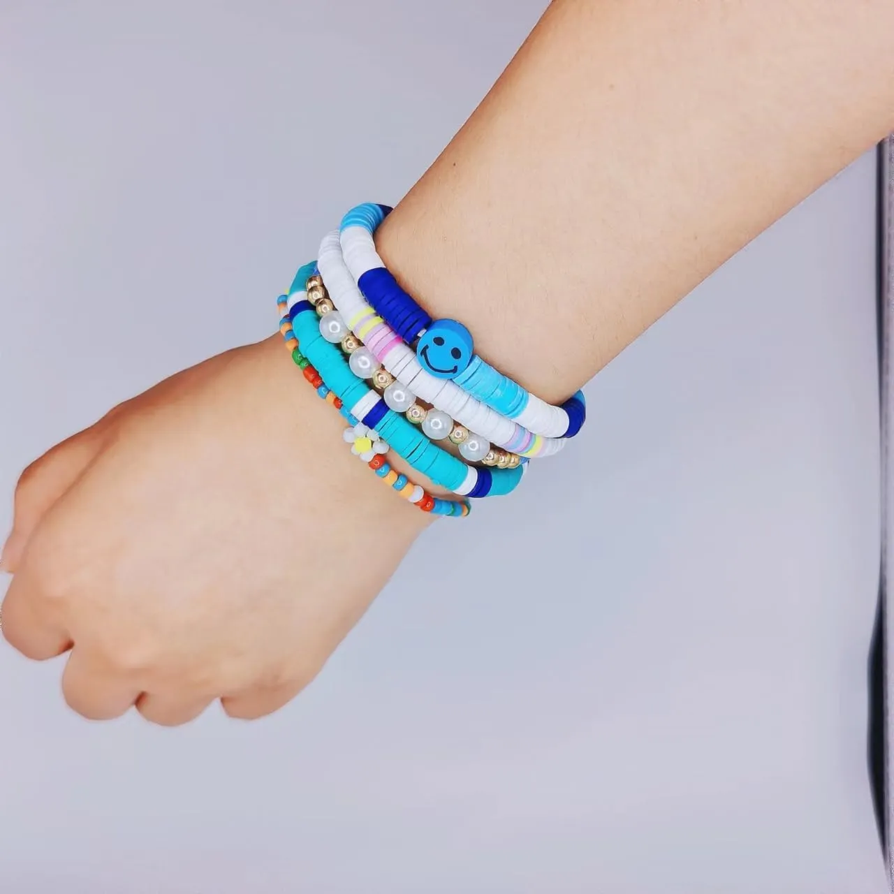 15PCS Preppy Jewelry Bracelets for Women Girls Bracelet Set Stackable Colorfu Beaded Polymer Clay Friendship Bracelets Summer Beach Bohemian Layered Bracelet Jewelry for Women Girls Teens