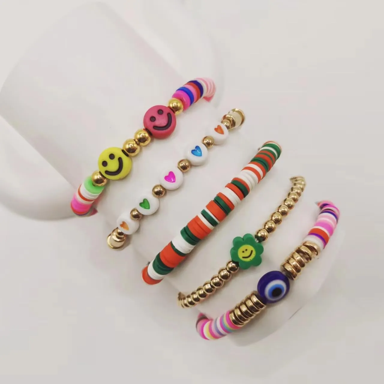 15PCS Preppy Jewelry Bracelets for Women Girls Bracelet Set Stackable Colorfu Beaded Polymer Clay Friendship Bracelets Summer Beach Bohemian Layered Bracelet Jewelry for Women Girls Teens