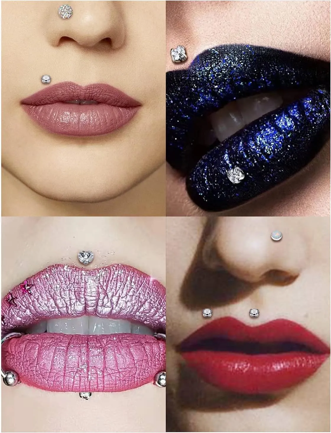 16G Lip Rings Surgical Stainless Steel Labret Jewelry Medusa Monroe Snake Bite Lip Ring Piercing Jewelry Tragus Helix Cartilage Forward Earrings Piercing Jewelry for Women Men Silver