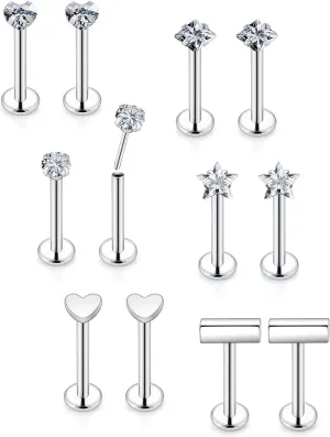 16G Lip Rings Surgical Stainless Steel Labret Jewelry Medusa Monroe Snake Bite Lip Ring Piercing Jewelry Tragus Helix Cartilage Forward Earrings Piercing Jewelry for Women Men Silver