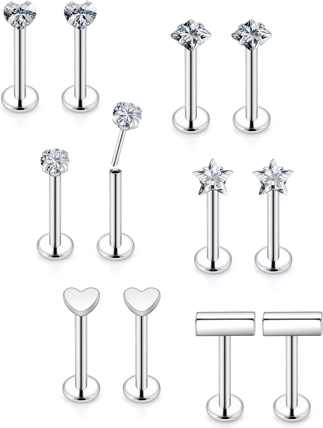 16G Lip Rings Surgical Stainless Steel Labret Jewelry Medusa Monroe Snake Bite Lip Ring Piercing Jewelry Tragus Helix Cartilage Forward Earrings Piercing Jewelry for Women Men Silver