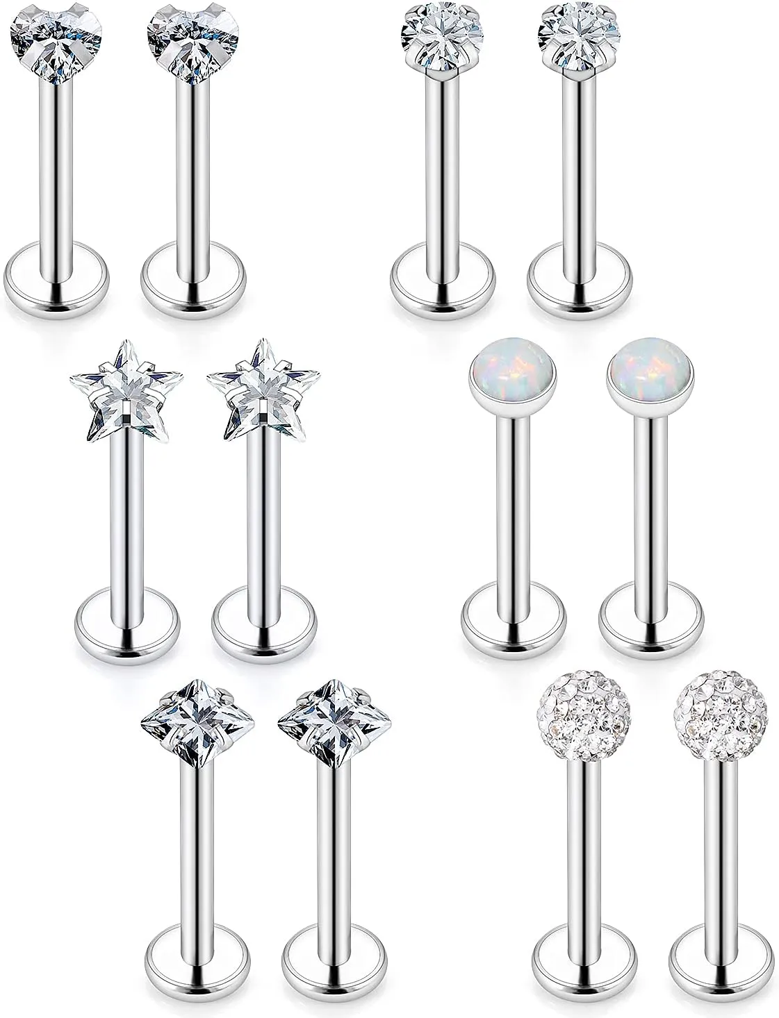 16G Lip Rings Surgical Stainless Steel Labret Jewelry Medusa Monroe Snake Bite Lip Ring Piercing Jewelry Tragus Helix Cartilage Forward Earrings Piercing Jewelry for Women Men Silver