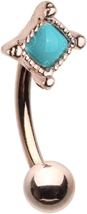 16GA Rose Gold Turquoise Bohemian Curved Barbell Eyebrow Ring Externally Threaded
