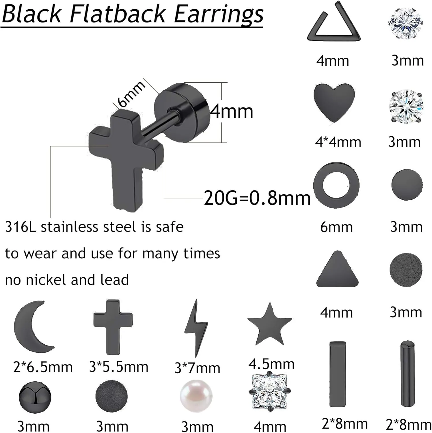 18 Pairs Stainless Steel Stud Earrings Set for Women Men Star Moon flower Heart Leaf Opal 20G Cartilage Earrings Hypoallergenic Flatback Earrings Piercing Jewelry