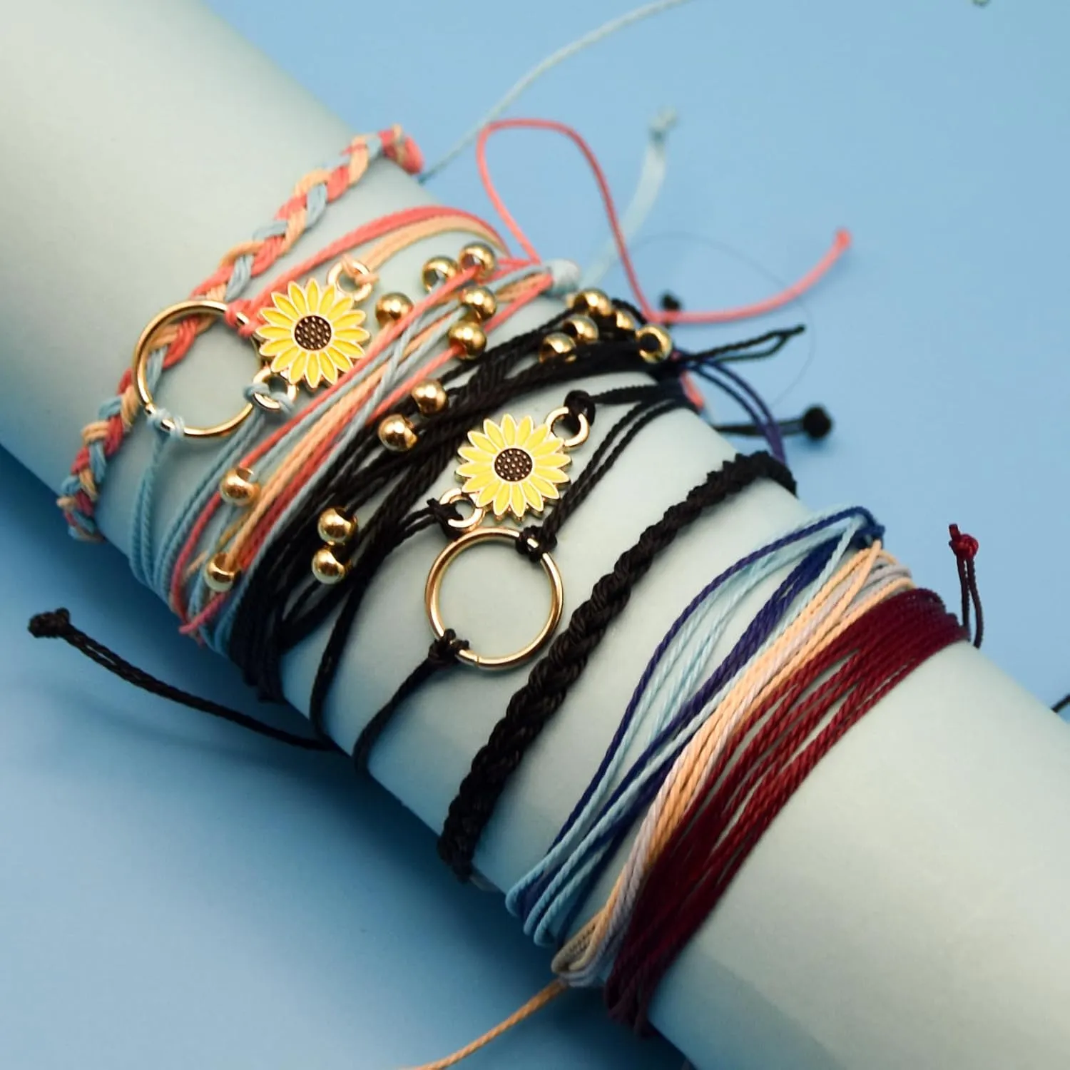 18 Pcs Boho Surfer Bracelet Anklet Adjustable Beaded Anklets Handmade Braided Bracelet Colorful Anklet Summer String Rope Friendship Bracelets Waterproof Beach Bracelet Boho Jewelry for Women Men