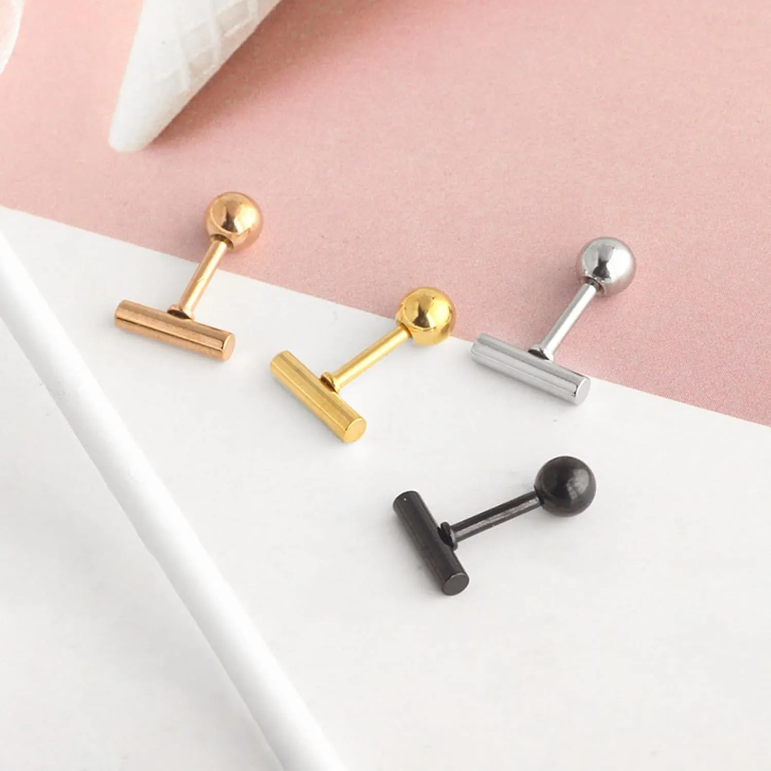 18G Tiny Bar Stud Earrings for Women Hypoallergenic Cute Mini Small Ball Screw Back Studs Cartilage Tragus Post Dainty Minimalist Birthday Party Jewelry Gifts